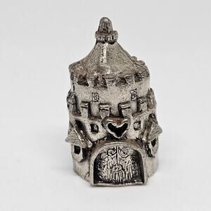 W Gerard Pewter Castle Bell Gold-Tone King Queen Clapper Miniature 2" Rare Vtg